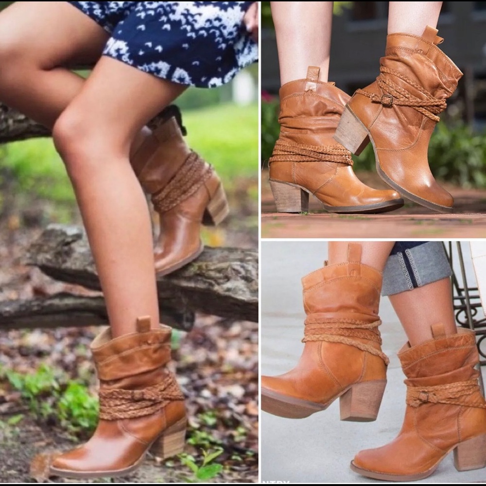 Dingo Twisted Sister Brown Leather Cowboy Boots Booties. Size 9.5